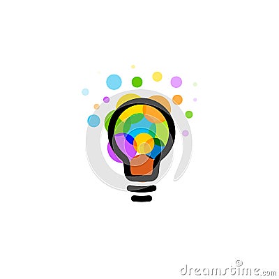 Lightbulb icon. Creative idea logo design concept. Bright colorful circles, bubbles vector art. Solution for inspiration Vector Illustration