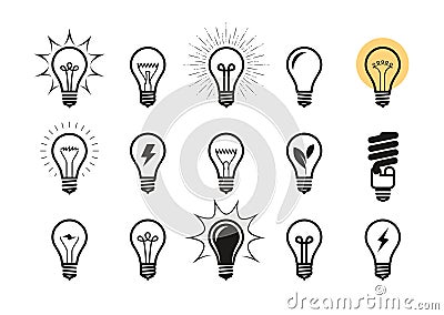 Lightbulb icon set. Light bulb, electricity, energy symbol or label. Vector illustration Vector Illustration