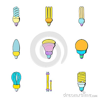 Lightbulb icons set, cartoon style Vector Illustration