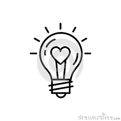 Lightbulb idea Love Icon Feelings vector. Thin line art design, Vector illustration Vector Illustration