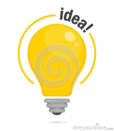 Lightbulb of Idea. Yellow glowing light bulb. Symbol of idea, solution and thinking. Flat style icon. Vector illustration Vector Illustration