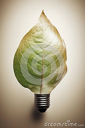 Lightbulb made of leaf on green background, created using generative ai technology Stock Photo
