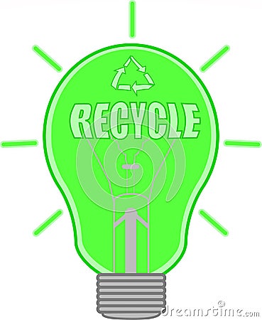 Lightbulb and recycle inscription and sign. Vector Illustration