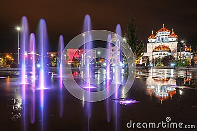 Lighted fountain in my town Stock Photo