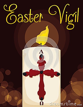 Lighted Paschal Candle for Easter Vigil, Vector Illustration Vector Illustration