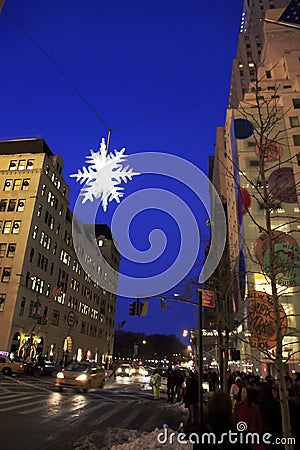 Lightened snowflake over Manhattan street - New York - USA Editorial Stock Photo