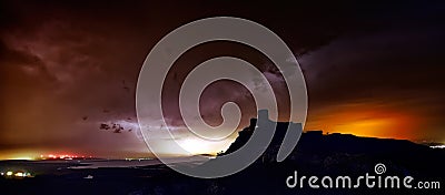 Lightening strike over Enisala fortress, Dobrogea, Romania Stock Photo