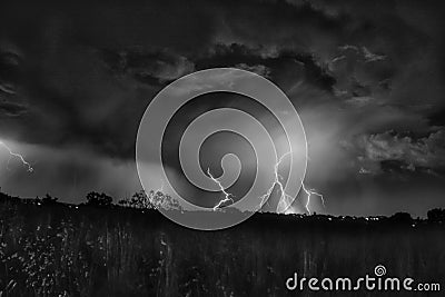 Lightening strikes on horizon Stock Photo