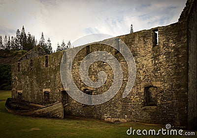 Lighter against Ruins, Norfolk Island Stock Photo