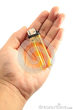 Lighter on human palm Stock Photo