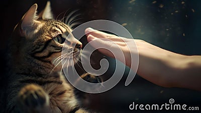 Hand giving high five to a cat Stock Photo