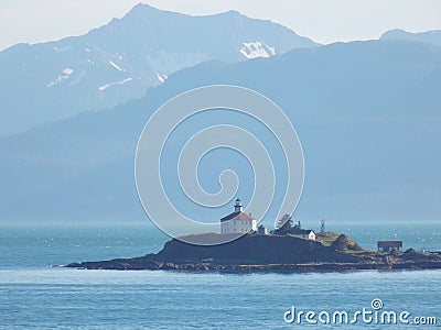 Lighthouse in Alaska`s Inside Passage Stock Photo