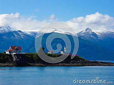 Lighthouse on Alaskan Inland Passage Stock Photo