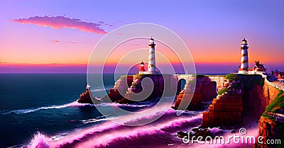 Lighthouse as Leadership Direction Warning Alert Indicator Guidence Signal Generative AI Concept Stock Photo