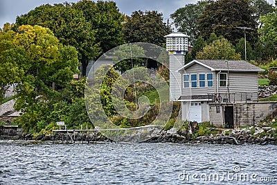 Lighthouse on Bay of Lake Winnebago at High Cliff State Park, Sherwood, WI Stock Photo