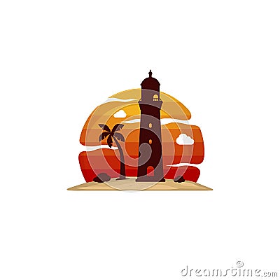 lighthouse beach island view Vector Illustration