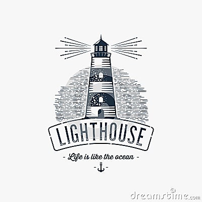 Lighthouse blue gray Vector Illustration