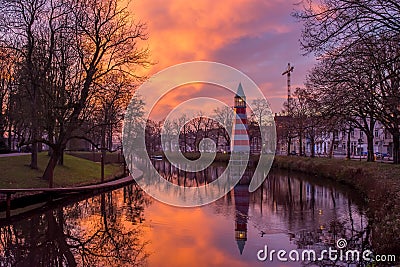 Lighthouse in Breda by the sunset Stock Photo