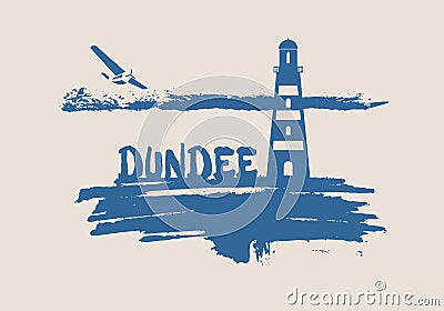 Lighthouse on brush stroke seashore Vector Illustration