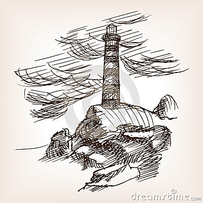 Lighthouse building hand drawn sketch style vector Vector Illustration