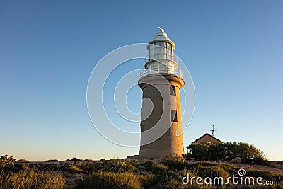 Lighthouse building in Western Australia near Exmouth during sunset Stock Photo