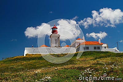 Lighthouse the Cabo da Roca cape in Portugal Stock Photo