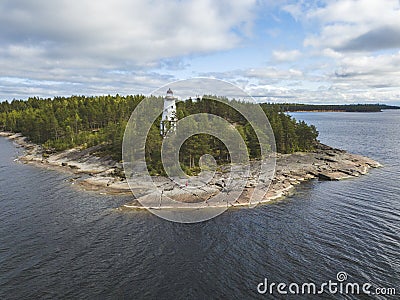 Lighthouse at Cape Besov Nos, Lake Onega Stock Photo