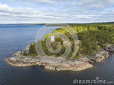 Lighthouse, Cape Besov Nos, Lake Onega shore, Karelia Stock Photo