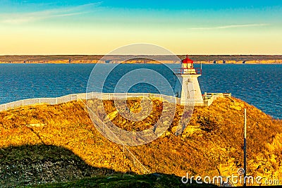 Lighthouse in Cape Enrage, New Brunswick, Canada Stock Photo