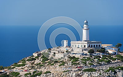 Lighthouse at Cape Formentor in the Coast of North Mallorca Stock Photo