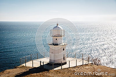 Lighthouse, Cape Meganom Stock Photo