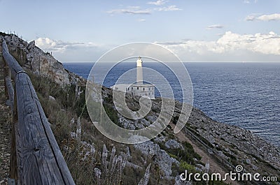 The lighthouse of Capo d`Otranto at sunset Stock Photo