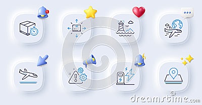 Lighthouse, Cardboard box and Warning line icons. For web app, printing. Vector Vector Illustration