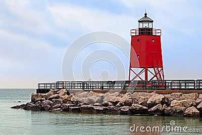 Lighthouse in Charlevoix, Michigan Stock Photo