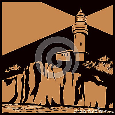 Lighthouse on a cliff Vector Illustration