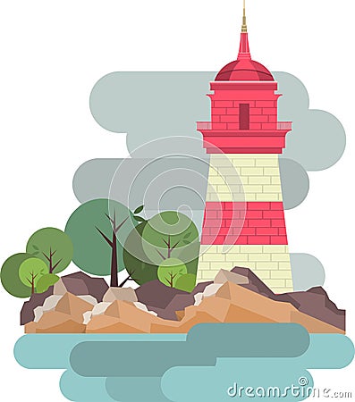Lighthouse On Cliff Vector Illustration