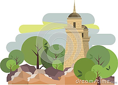 Lighthouse On Cliff Vector Illustration