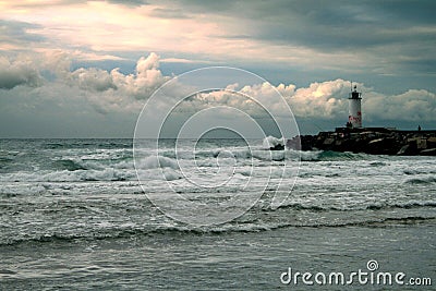 Lighthouse at the coast of Blacksea Stock Photo