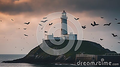 lighthouse on the coast lighthouse is infested by a colony of bats that fly out every night and terrorize the town Stock Photo