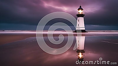 lighthouse on the coast Lighthouse at talacre, in the afterglow following a storm at sea Stock Photo