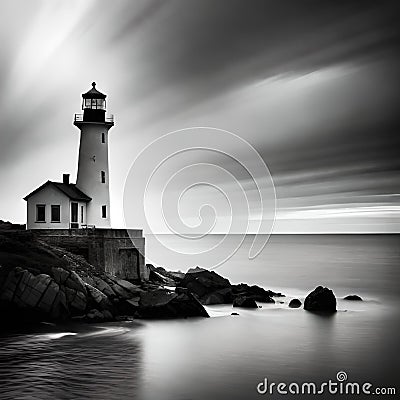 A Lighthouse Contrast Highlights Vintage Backlighting Stock Photo