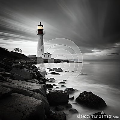 A Lighthouse Contrast Highlights Vintage Backlighting Stock Photo