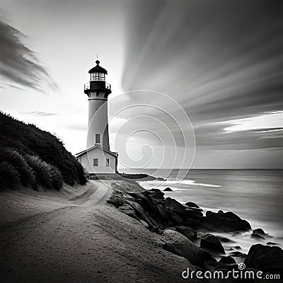 A Lighthouse Contrast Highlights Vintage Backlighting Stock Photo