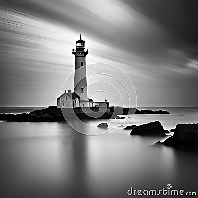 A Lighthouse Contrast Highlights Vintage Backlighting Stock Photo