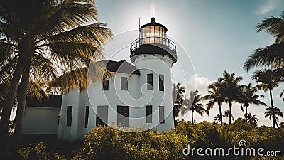 lighthouse at dusk Cape Lighthouse, Key Biscayne, Stock Photo