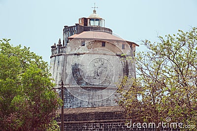 The lighthouse in Fort Aguada on the west coast of India Stock Photo