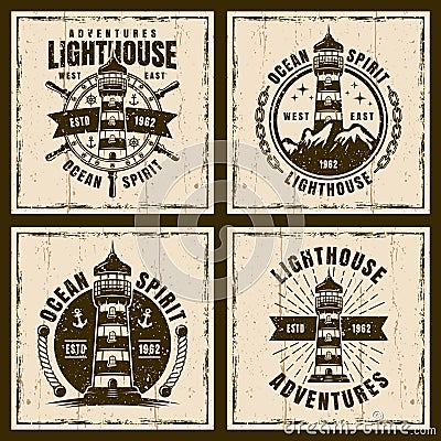 Lighthouse four nautical vector vintage emblems Vector Illustration