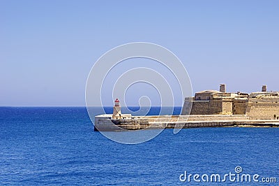 Lighthouse in Grand Harbour Stock Photo