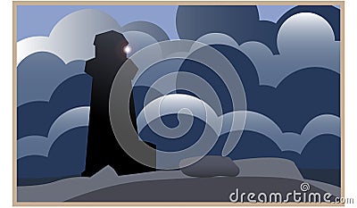 Lighthouse guide in the fog of life Cartoon Illustration