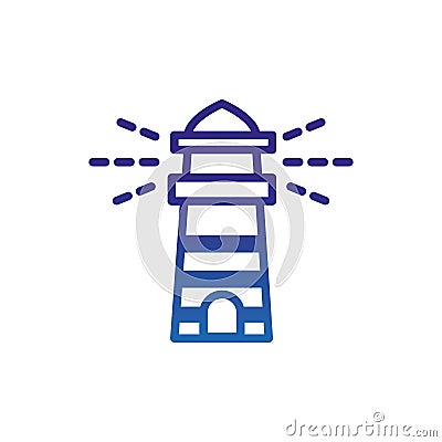 Lighthouse guide marine life thick line blue Vector Illustration